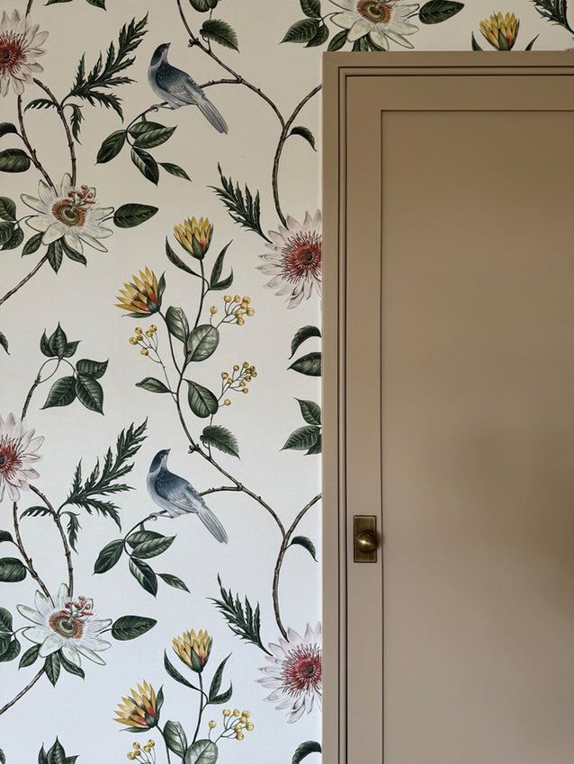 Cotswolds - pretty wallpaper and one of our bespoke wardrobes