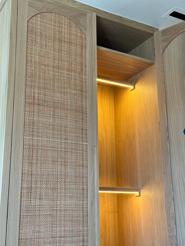 Cotswolds - our signature oak wardrobe rails with integrated LED lights