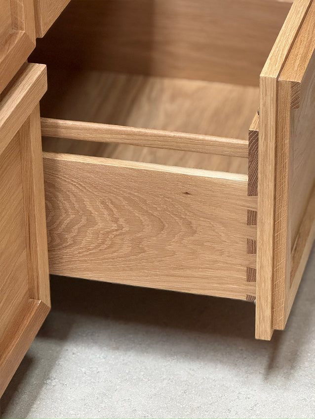 Maidstone - oak dovetail detailing on pan drawers