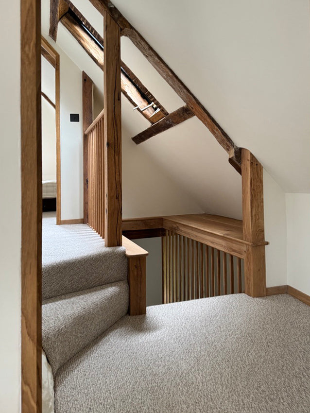 Maidstone - staircase from the 3rd floor. The blend of old and new oak is what we do best - proving that modern elements can be combined into traditional properties and still look authentic.