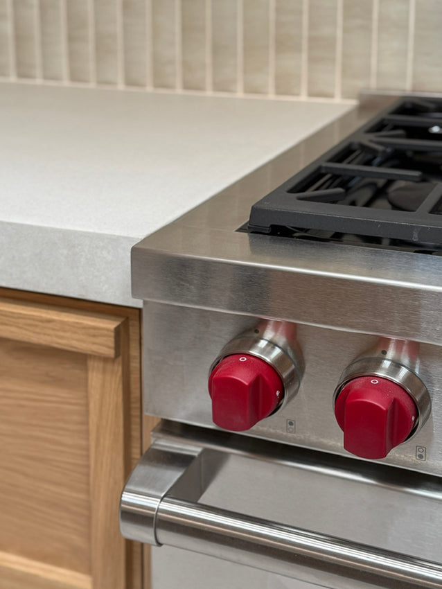 Maidstone - ALL the textures: oak, concrete, ceramic, and steel and cast iron from the Wolf range cooker